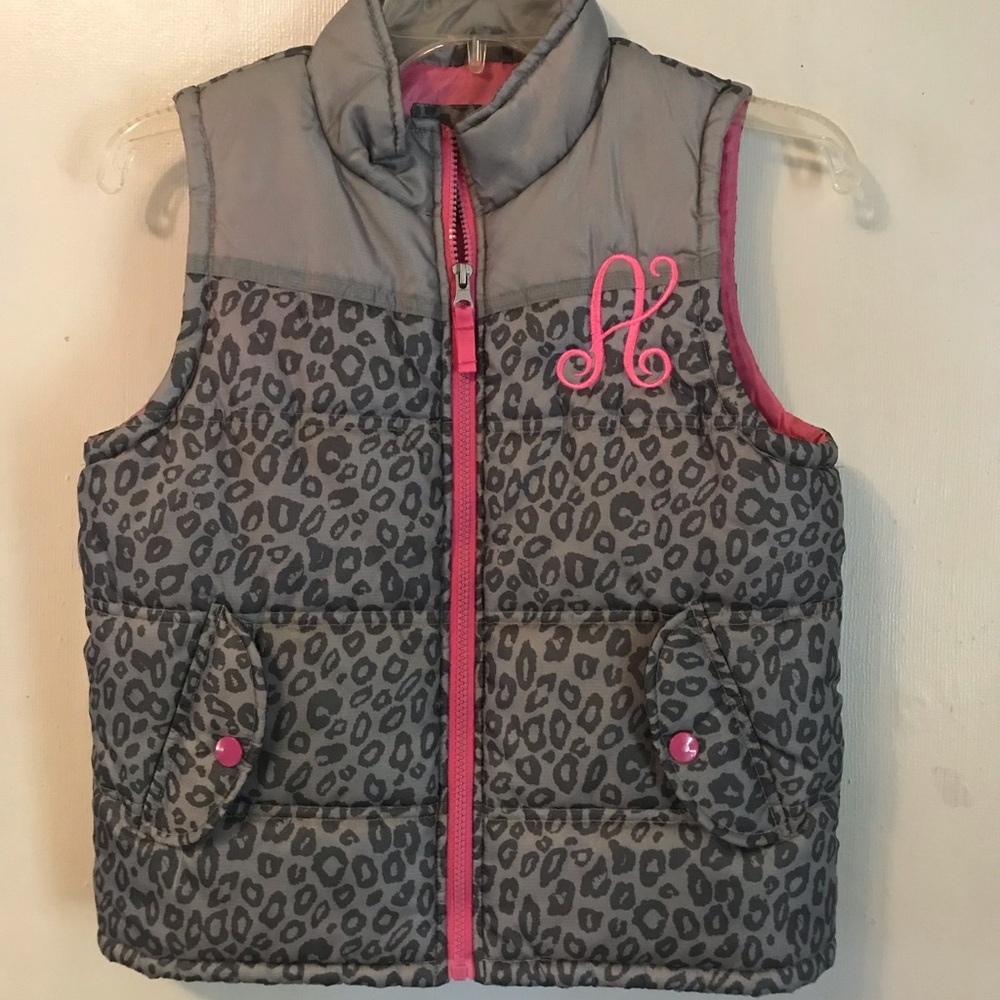 Gray Leopard Puffer Vest with Pink Accents